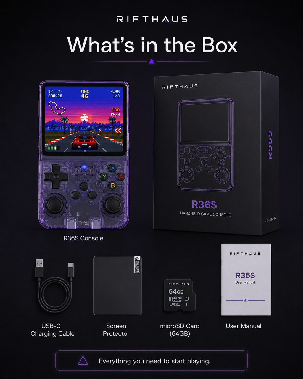 R36S Retro Handheld box contents