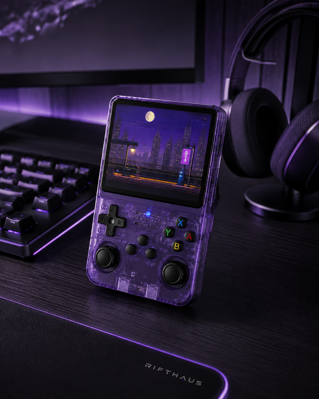 R36S Retro Handheld gaming setup lifestyle image