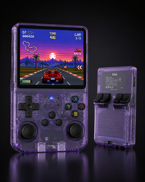 R36S Retro Handheld Game Console - Transparent Purple