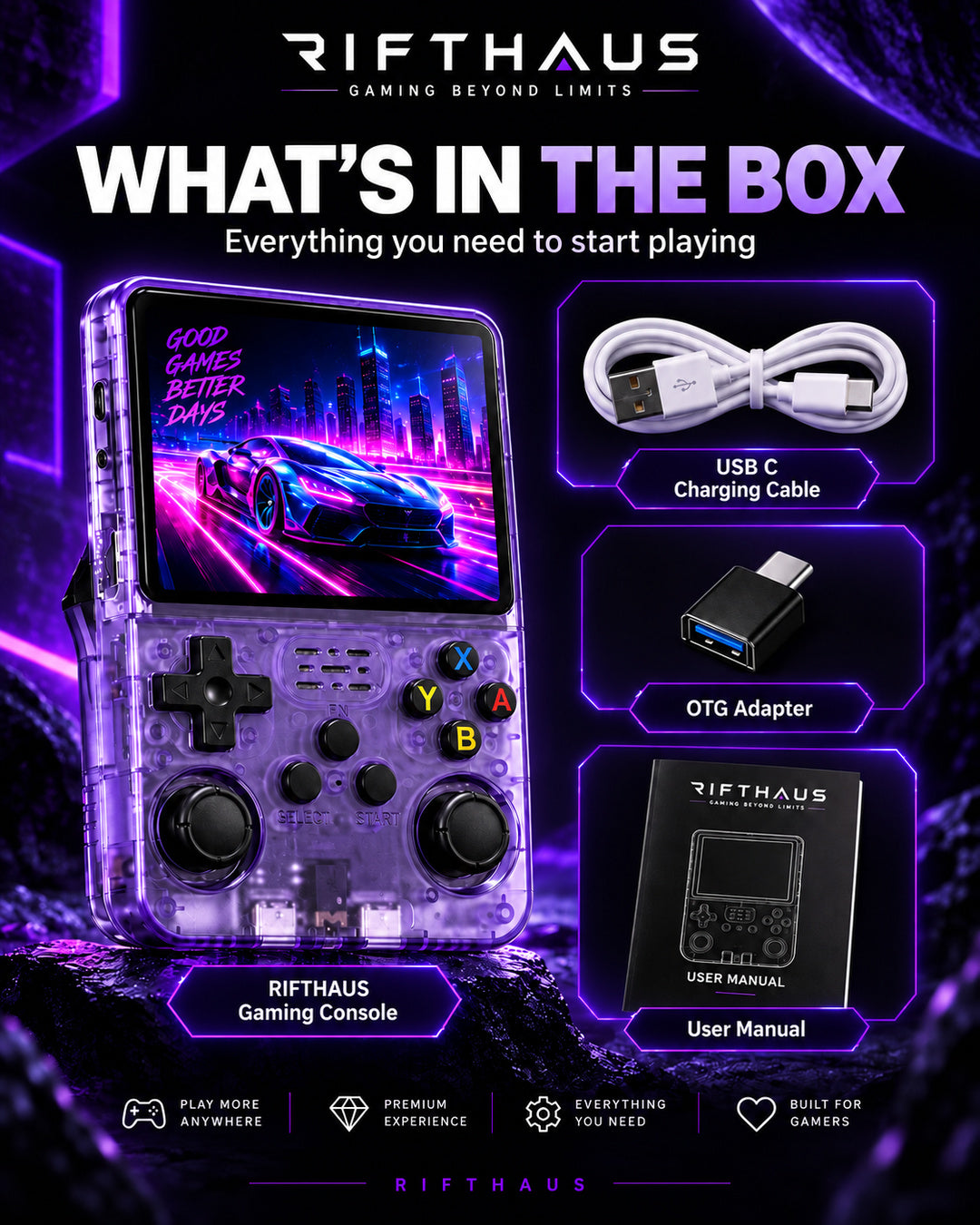RIFTHAUS Gaming Console box contents