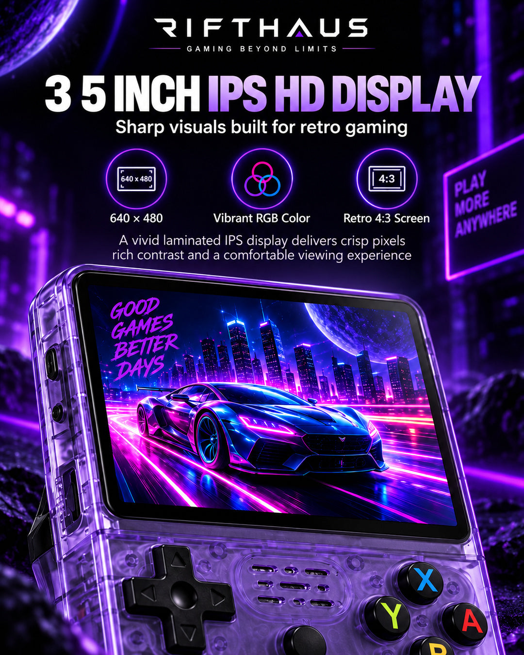 RIFTHAUS Gaming Console 3.5 inch IPS 640 x 480 display