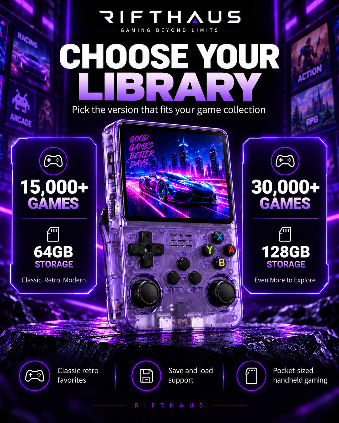RIFTHAUS Gaming Console 15,000+ games 64GB and 30,000+ games 128GB