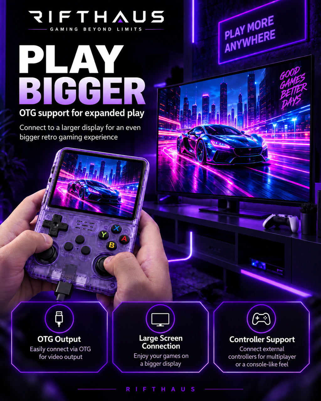 RIFTHAUS Gaming Console OTG large screen connection