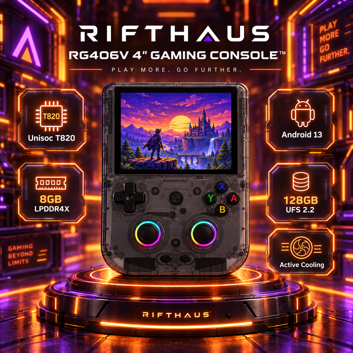 RIFTHAUS RG406V 4 inch Gaming Console neon performance showcase